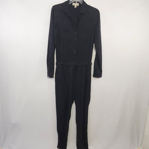 Cloth & Stone Women's SZ XS Black Long Sleeve Drawstring Button Pockets Jumpsuit - Picture 8 of 12